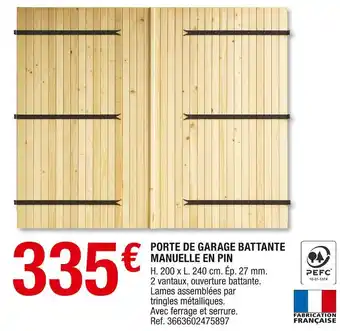 Brico Dépôt Porte de garage battante manuelle en pin offre