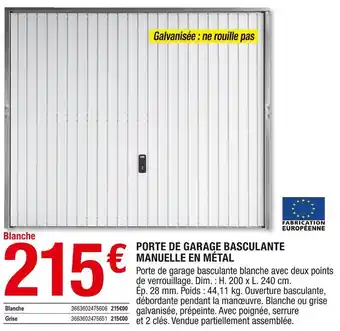 Brico Dépôt Porte de garage basculante manuelle en métal offre