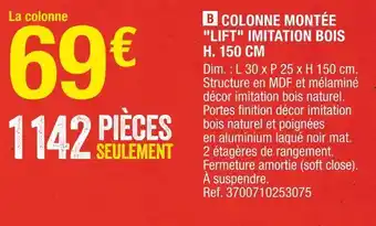 Brico Dépôt Colonne montée "lift" imitation bois h. 150 cm offre