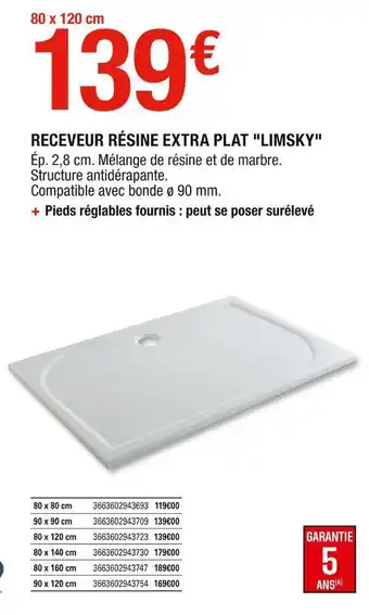 Brico Dépôt Receveur résine extra plat "limsky" offre