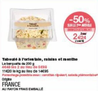 Monoprix Taboulé a l'orientale, raisins et menthe offre