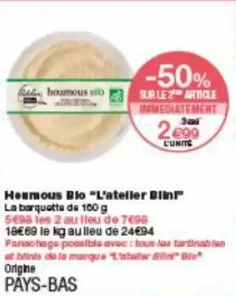 Monoprix Houmous bio "l'atelier blini" offre