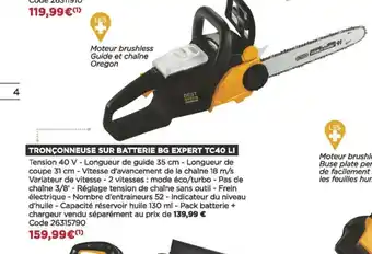 Bricomarché Tronçonneuse Sur Batterie BG eExpert TC40 Li offre