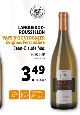 Lidl Pays d'Oc Viognier Origines Ferrandière offre