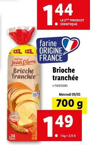 Lidl Brioche Tranchée offre