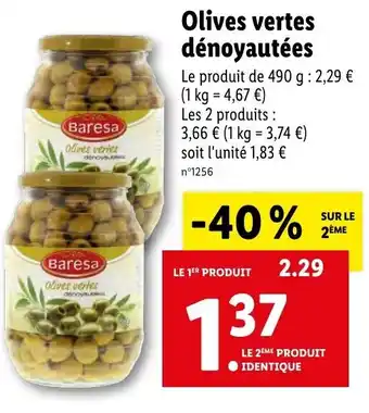Lidl Olives Vertes Dénoyautées offre