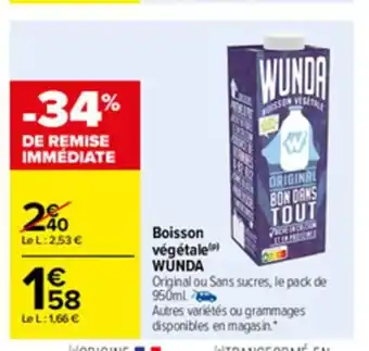 Carrefour Boisson végétale Wunda offre