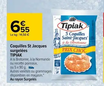 Carrefour Tipiak coquilles st jacques surgelées offre