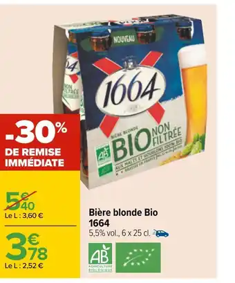 Carrefour 1664 bière blonde bio offre