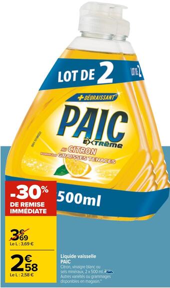 Carrefour Paic liquide vaisselle offre