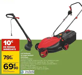Carrefour Technic lot tondeuse et coupe bordure électrique offre