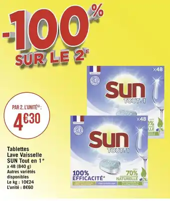 Géant Casino Sun tablettes lave vaisselle tout en 1* offre
