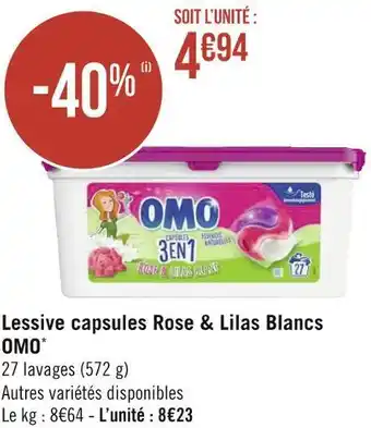 Géant Casino Omo lessive capsules rose & lilas blancs* offre
