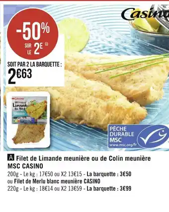 Géant Casino Casino filet de limande meunière ou de colin meunière msc offre