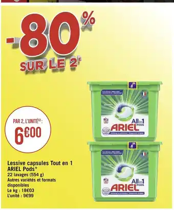 Géant Casino Ariel pods lessive capsules tout en 1 offre