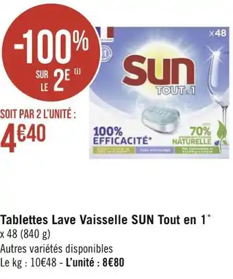 Géant Casino Sun tablettes lave vaisselle tout en 1* offre