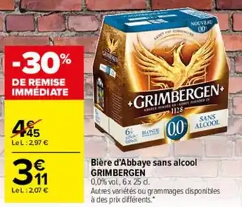 Carrefour Market Bière d'abbaye sans alcool GRIMBERGEN offre