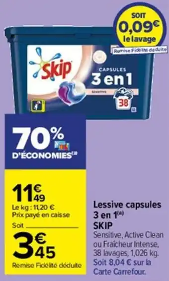 Carrefour Market Lessive capsules 3 en 1 SKIP offre
