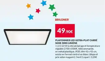 Les Briconautes Plafonnier led ultra-plat carré noir 3000 lumens offre