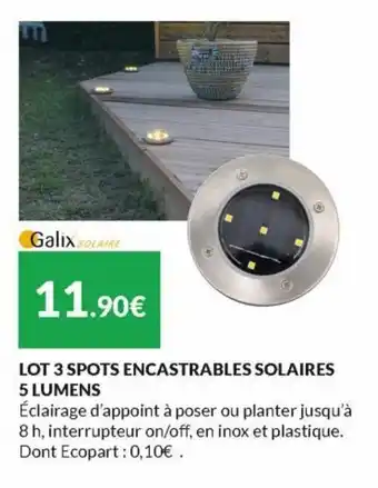 Lot 3 spots encastrables solaires 5 lumens
