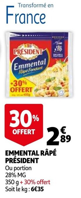 Auchan Emmental râpé président offre