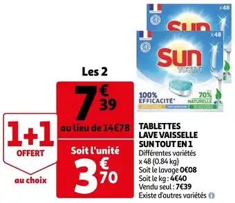Auchan Tablettes lave vaisselle sun tout en 1 offre