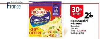 Auchan Emmental râpé Président offre