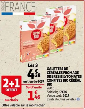Auchan Galettes de céréles fromage de brebis & tomates confites bio céréal offre