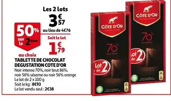 Auchan Tablette de Chocolat Degustation Cote d'Or offre