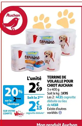 Auchan Terrine de volaille pour chiot Auchan offre