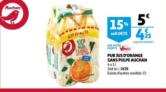 Pur jus d'orange Sans Pulpe Auchan