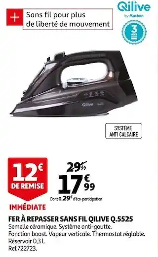 Auchan Qilive fer à repasser sans fil qilive q.5525 offre