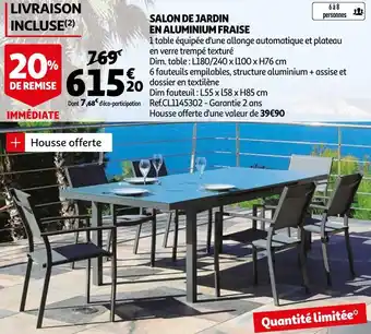 Auchan Salon de jardin en aluminium fraise offre