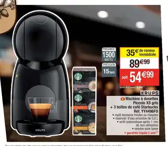 Cora x Carrefour Machine à Dosettes Piccolo XS Gris + 3 Boîtes De Café Starbucks Réf. YY4496FD offre