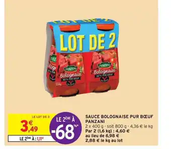 Intermarché Sauce Bolognaise Pur Bœuf Panzani offre