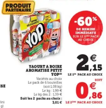 U Express Yaourt a boire aromatise petit yop offre