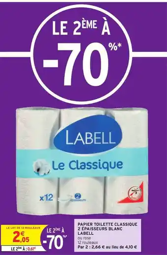 Intermarché Papier Toilette Classique 2 épaisseurs Blanc Labell offre