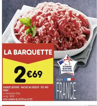 Leader Price Viande Bovine Haché Au Boeuf 15% MG offre
