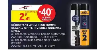 Intermarché Déodorant Atomiseur Homme Black & White Invisible Original Nivea offre