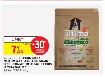 Intermarché Croquettes Pour Chien Medium-maxi Adult No Grain Dinde Pommes De Terre Et Pois Ultima Nature offre