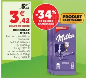 Super U Chocolat Milka offre