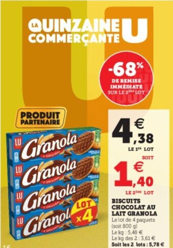 Super U Biscuits Chocolat Au Lait Granola offre