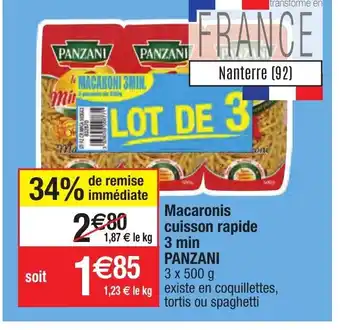 Migros Macaronis cuisson rapide 3 min panzani offre