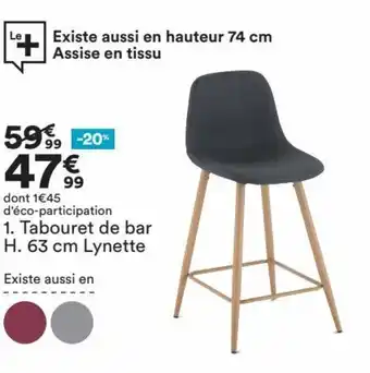 BUT Tabouret De Bar H. 63 Cm Lynette offre