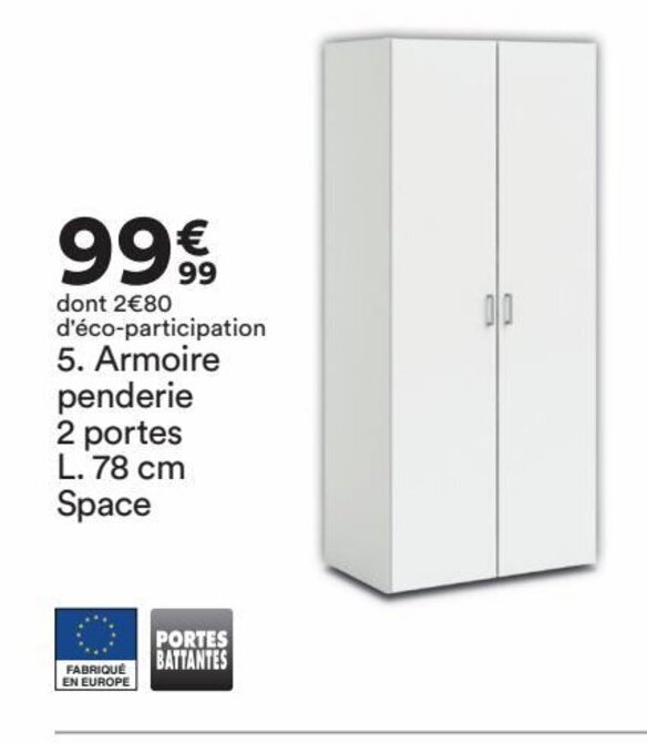 Promo Armoire Penderier 2 Portes L. 78 Space chez BUT