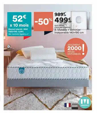 BUT Matelas + Sommier Inséparable 140x190 cm offre