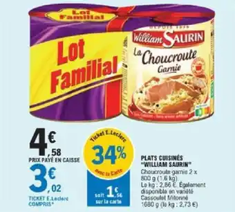 E.Leclerc Plats cuisinés "william saurin" offre