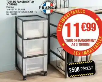 La Foir'Fouille Tour de rangement A4 3 tiroirs offre