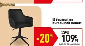 Conforama Fauteuil de Bureau Noir Benett offre