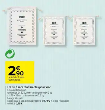 Carrefour Lot de 3 sacs réutilisables pour vrac offre
